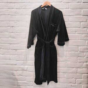 Vintage Christian Dior Men Robe One Size Blue Velour Pockets Crest Logo USA Made